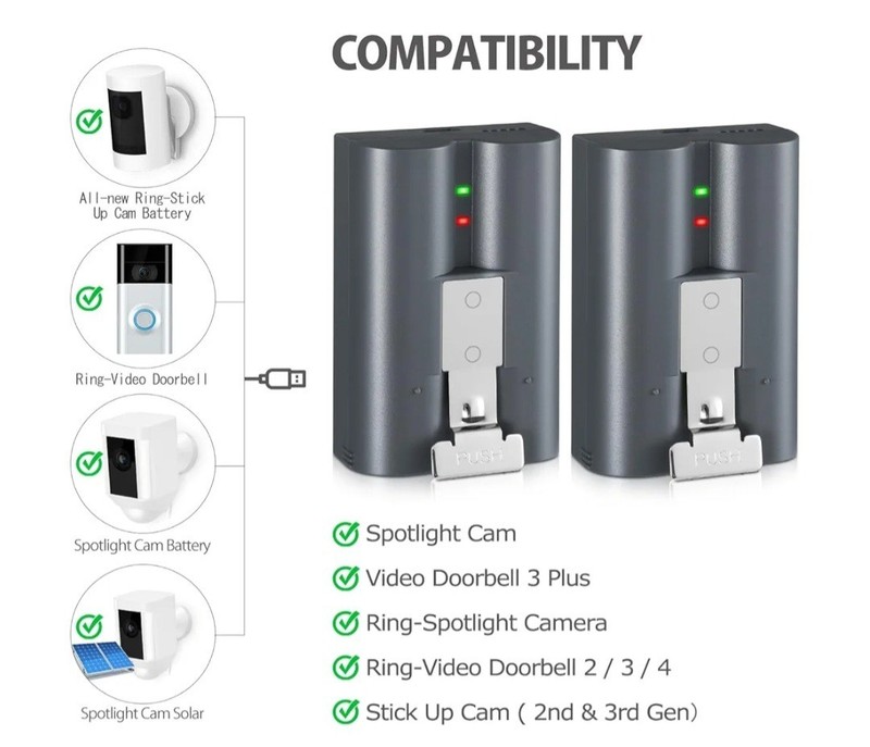 2 Packs 6040mAh Rechargeable Battery Compatible with Ring-Video Doorbell 2/3/... gallery