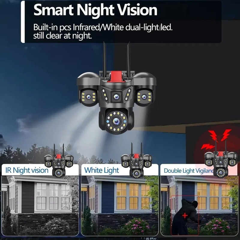 5MP 4 Lens Home Security WiFi Camera Outdoor 10K Wireless 4 Screens 16X Zoom PTZ gallery