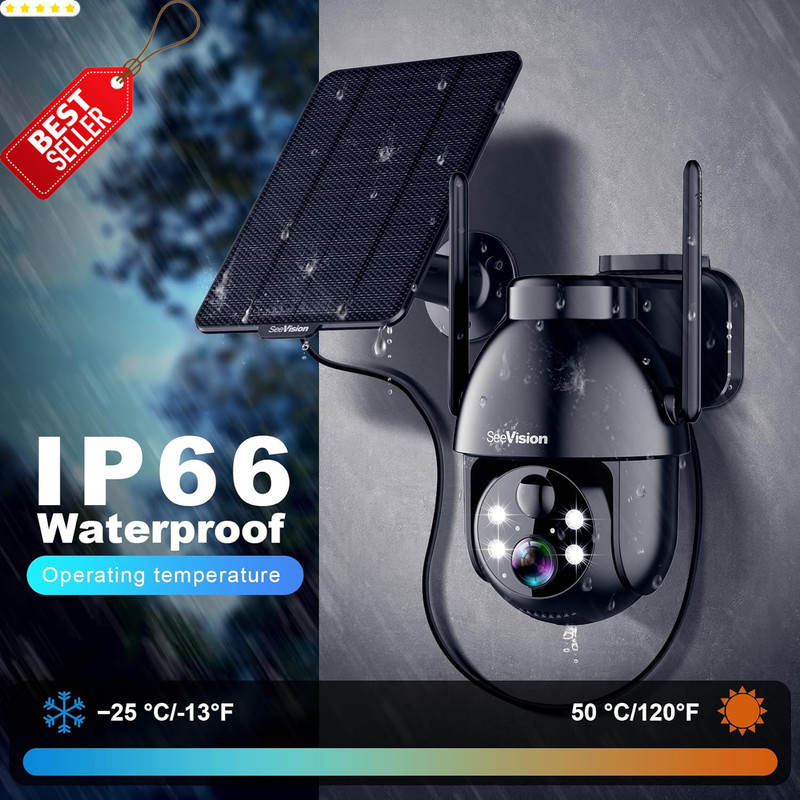 Solar Security Camera Wireless Outdoor 2K PTZ WiFi 3MP Night Vision - US gallery