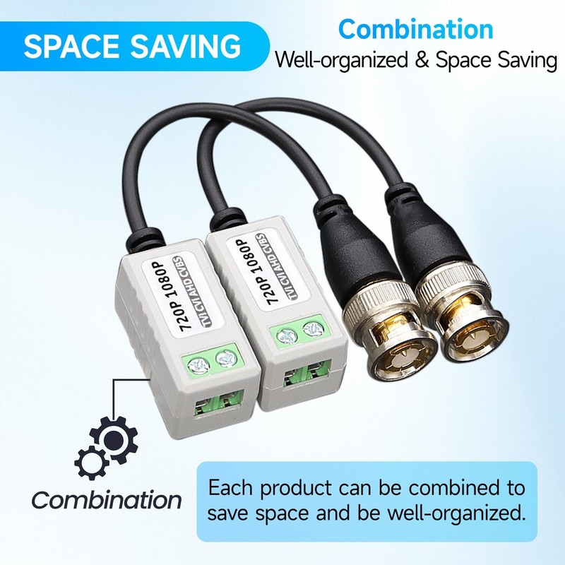 ANLINK 5 Pairs (10PCS) Passive Video Balun Connector, HD 5 Pairs-2MP, Grey gallery