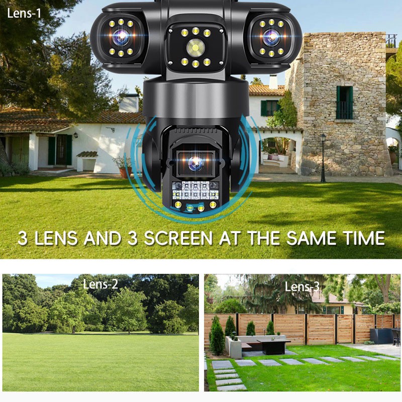 Trinocular Security Camera 3-Lens + 3-Screen HD Real-time Viewing Night Vision gallery