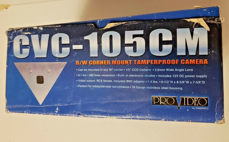 Provideo CVC-105CM B/W Corner Mount Tamperproof 1/3″ CCD Camera 3.6MM Lens