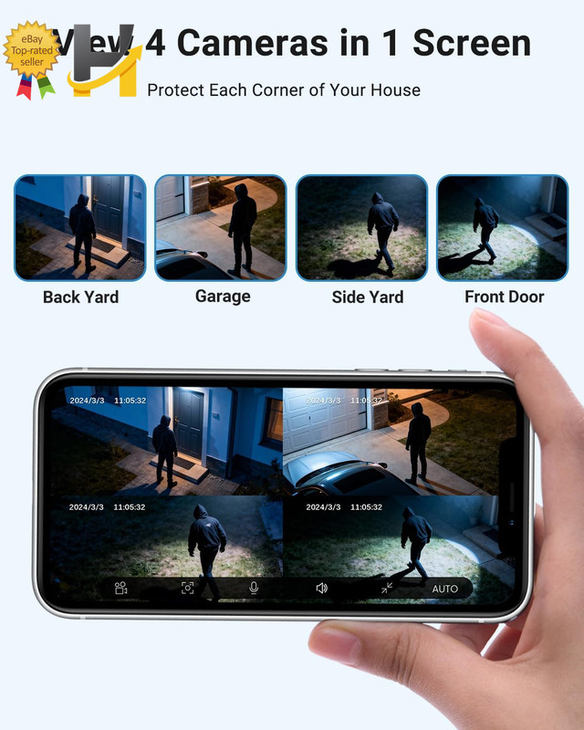 Solar Camera Security Outdoor AOV 24/7 Recording with 360° View 4 Pack gallery