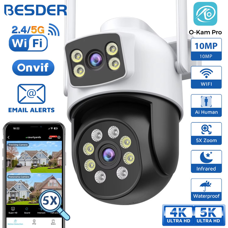8MP PTZ 5G HZ Wifi Camera Night Vision Human Detection 10MP Outdoor CCTV Wifi Su
