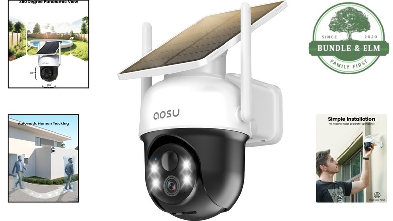 Solar Powered Outdoor Security Camera with 360° Panoramic View & Night Vision gallery