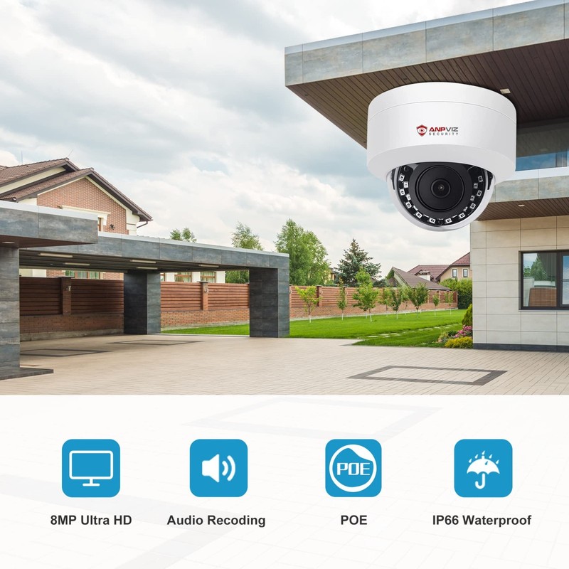 Anpviz 2/4PCs 4K 8MP Audio POE IP Dome Security Camera Outdoor IR Night Vision gallery