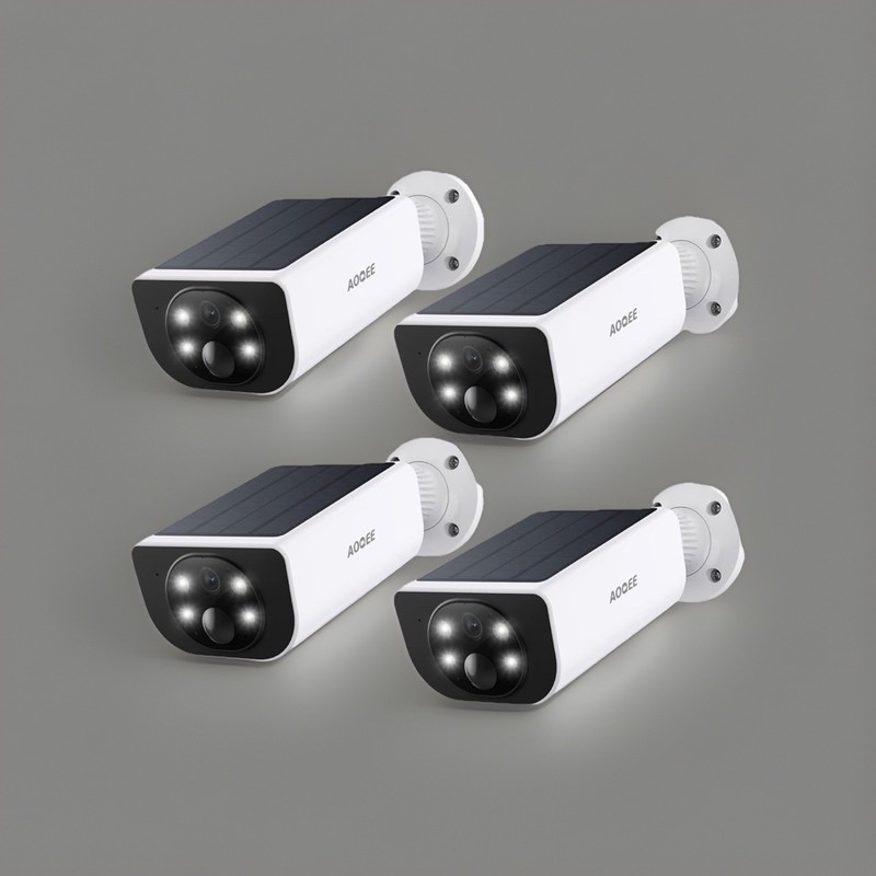 AOQEE 4-pack Wireless Solar Security Cams 2K Res. AI Motion Detection 24/7 Color gallery