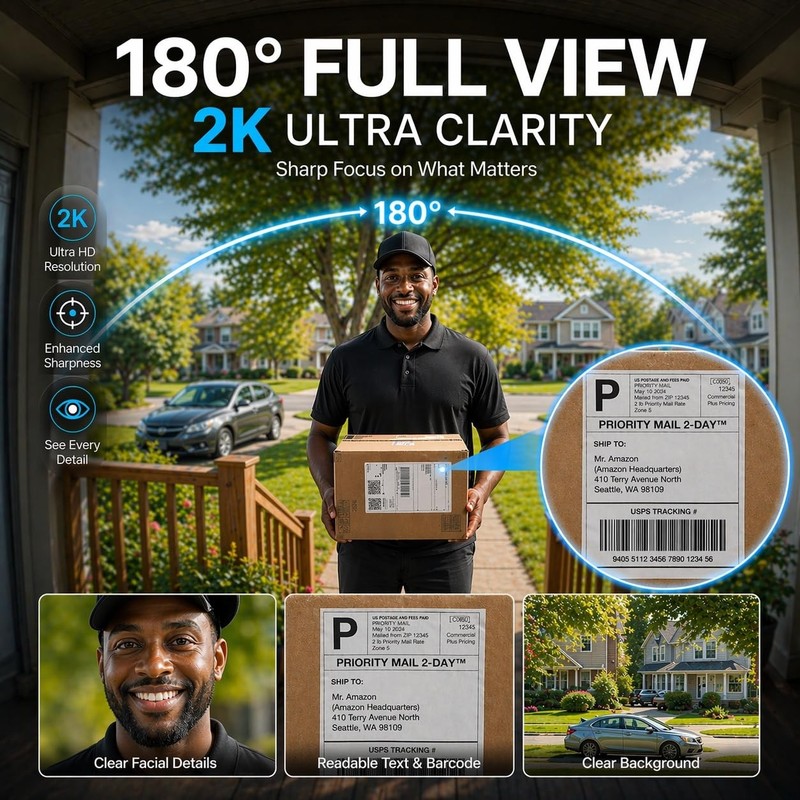 Doorbell , Video Doorbell with Chime, 2-Way Talk, 2.4Ghz WiFi, Night Vision, ... gallery