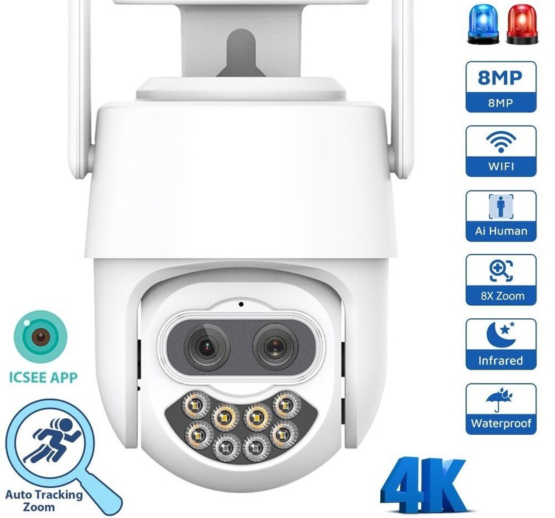 8MP WiFi Surveillance Camera 8X Digital Zoom Outdoor Video Security PTZ Camera