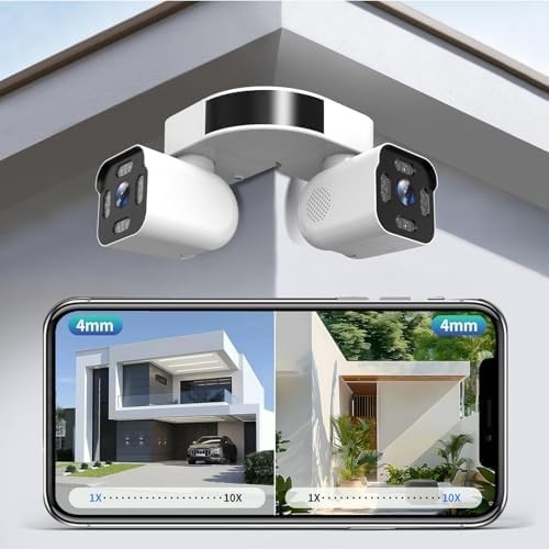 Dual Lens Outdoor Cameras 2.5K/5MP House Cameras Wired Plug-In | Wireless Wifi C