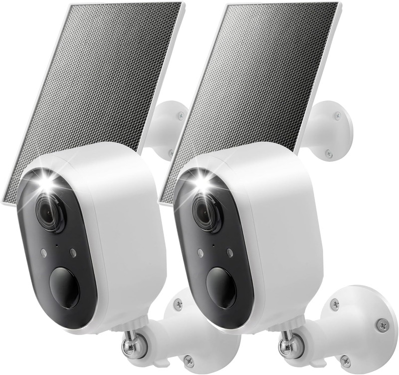 Solar Security Camera Outdoor Wireless 2 Pack, 2K Color Night Vision, Battery Po