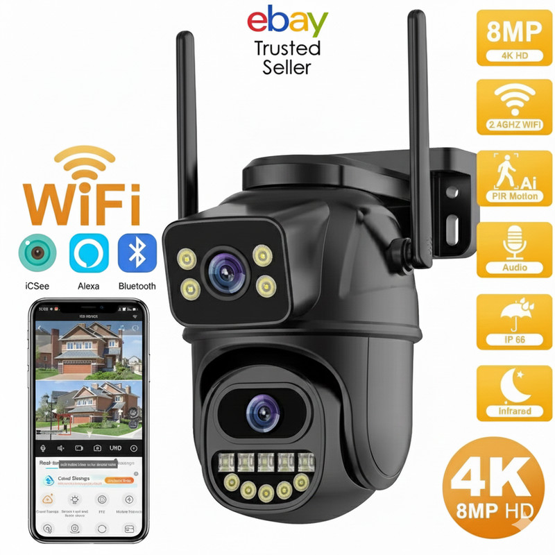 4K Security Camera, New AI Tracking, 8MP Wi-Fi PTZ Outdoor Dual Lens Dual Screen gallery