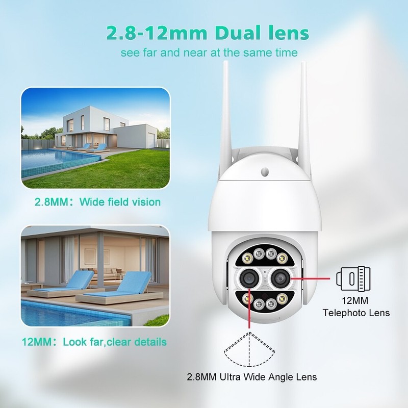 1PC Wifi Security Camera Dual Lens 8X Zoom Outdoor PTZ Surveillance IP Camera gallery
