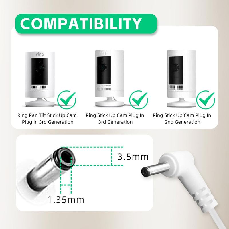 13.1 Ft Power Adapter Charger for Ring Stick up Cam Plug In, Ring Pan Tilt Stick gallery