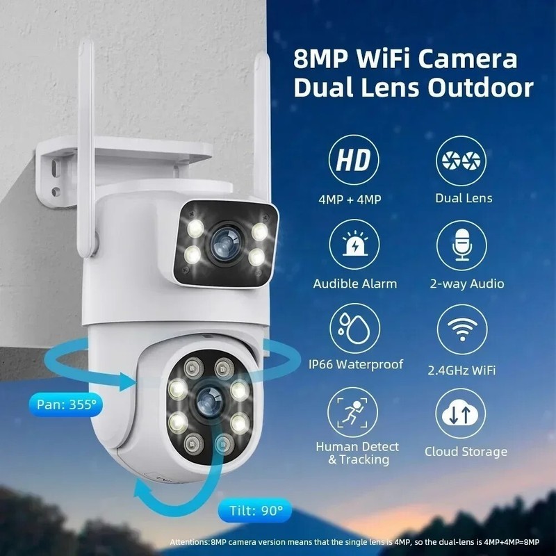 Dual Lens Outdoor Camera Motion Tracking PTZ 4K Tuya Wifi IP Cam Support Onvif gallery