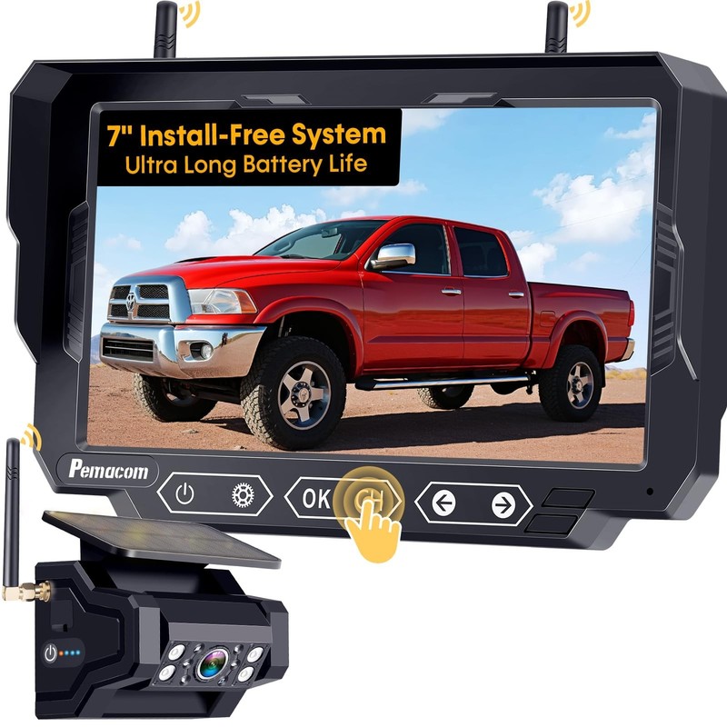 Magnetic Solar Wireless Backup Camera - 7" HD 1080P, Easy Install, Scratch-Proof gallery