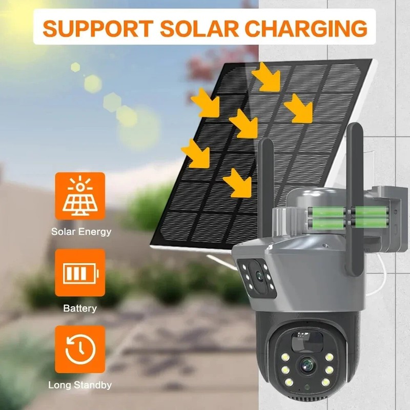 V380 Dual Lens WiFi Solar Security Camera 2K Wire Outdoor Cam Motion Detection U gallery