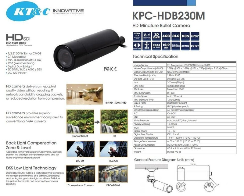 KT&C Color HD-SDI 23mm Bullet Camera 1080p SONY Exmor KPC-HDB230MW 3.7mm Lens gallery