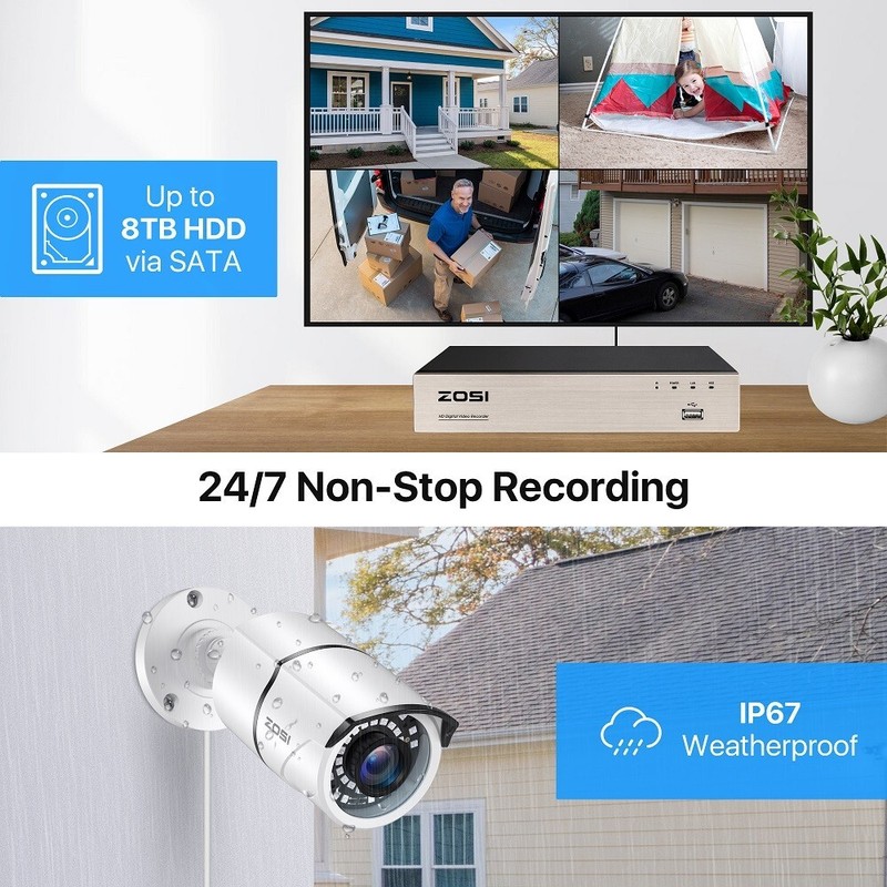 ZOSI 8CH 5MP Lite DVR 2MP 1080P CCTV Security Camera System IR Night 24/7 Alerts gallery