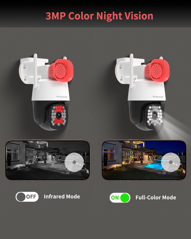 Outdoor Security Camera 3MP 2K Color Night Vision 360° PTZ Auto Tracking - WiFi gallery