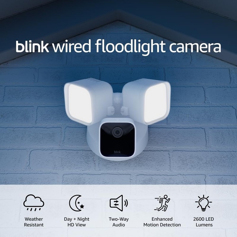 Blink Wired Floodlight Camera, Smart security camera, 2600 lumens, HD live view,