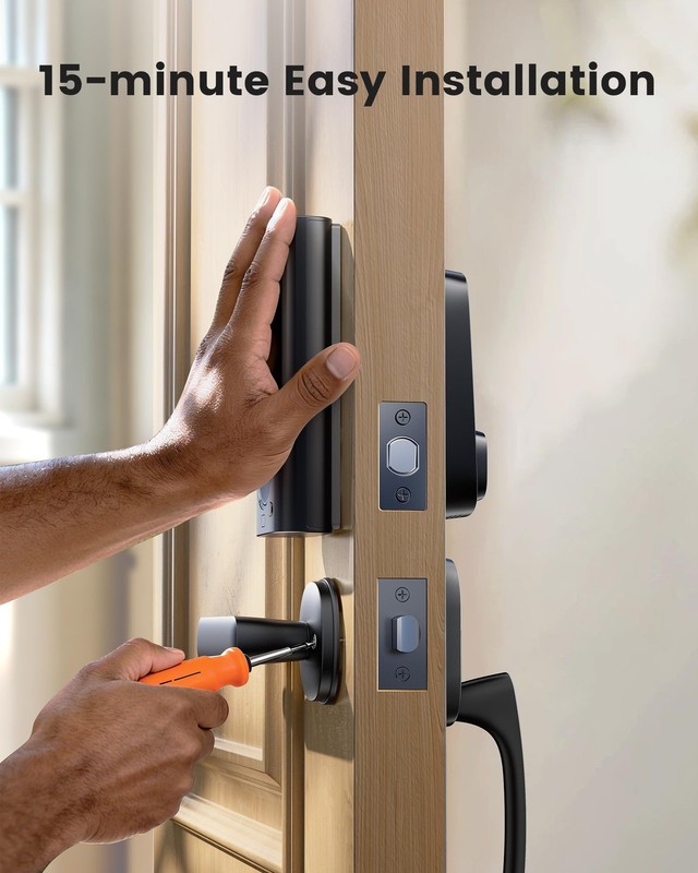Smart Deadbolt Lock Fingerprint with 2 Lever Handles, Keyless Entry Black gallery