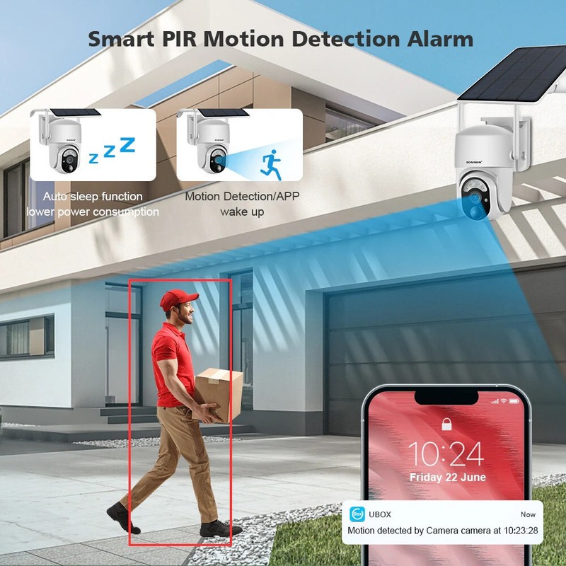 4G LTE Battery Solar Security Camera PTZ 360° View 2 Way Audio PIR Motion 5MP gallery