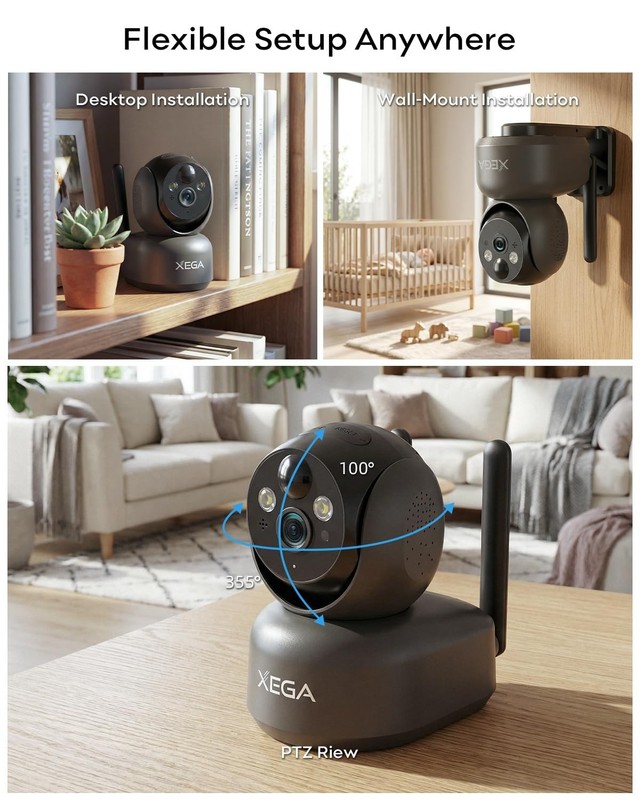4G Wireless Indoor Security Camera, 2K PTZ, No WiFi, Battery-Powered, Motion Det gallery