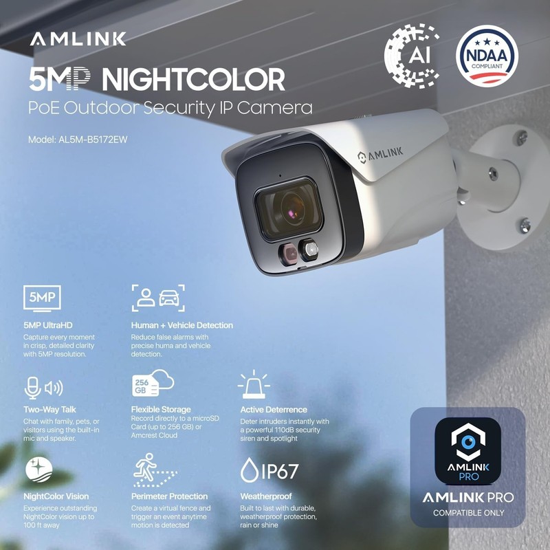 AMLINK 5MP Security AI IP PoE Camera, Night Color 100ft, AL5M-B5172EW gallery