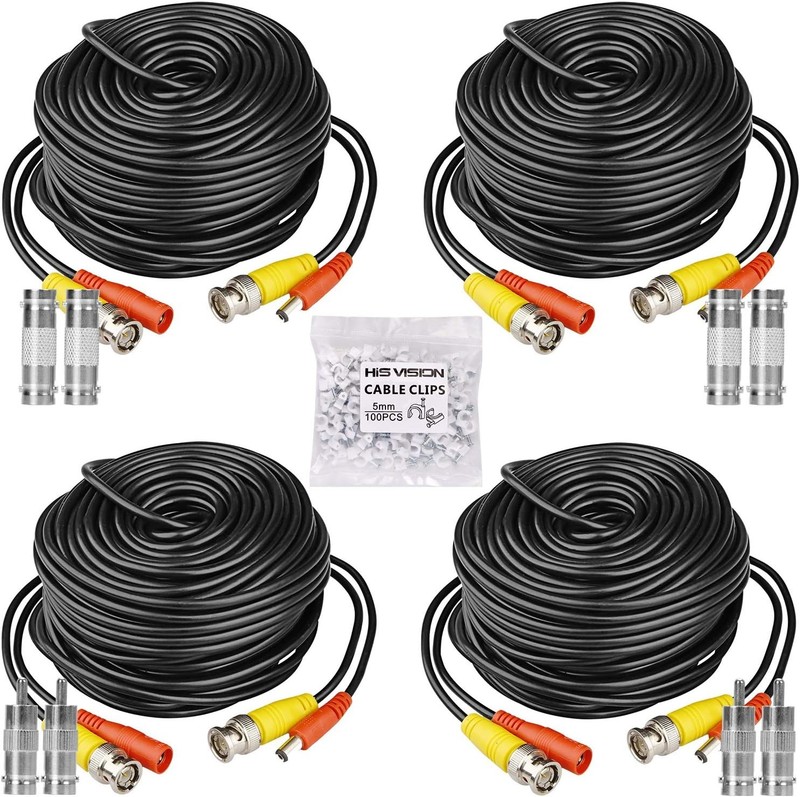 4 Pack 100ft BNC Video Power Cable, Security Camera Wire Cord 100ft-Black