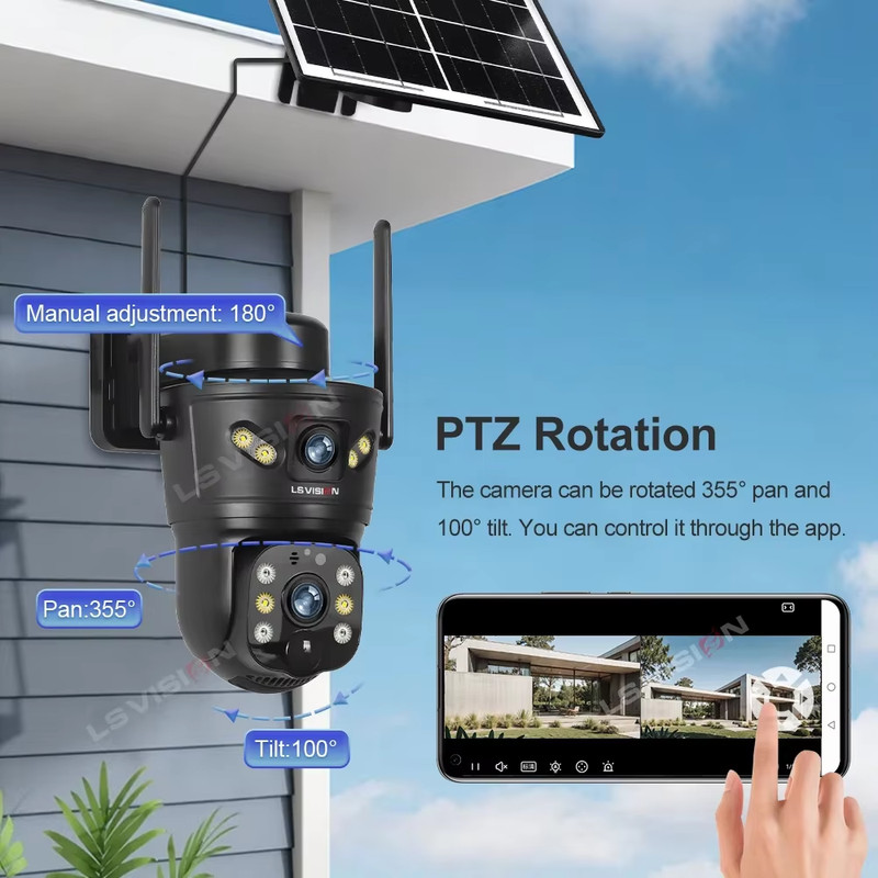 Dual Screens 4K 4G Solar Camera Wifi Outdoor Dual Lens PTZ Solar Security Camera gallery