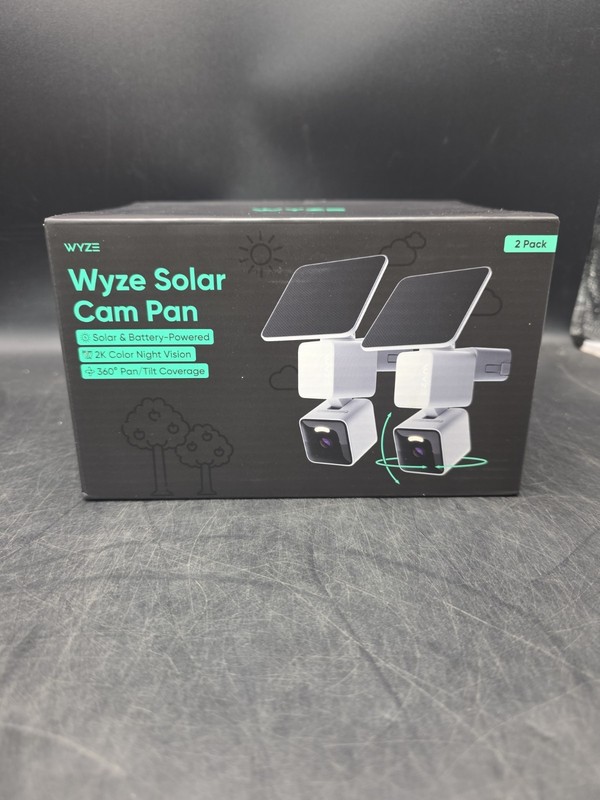 Solar Pan Cam 2-Pack, Solar Outdoor Home Security Camera, 360° 2K HD Color Night