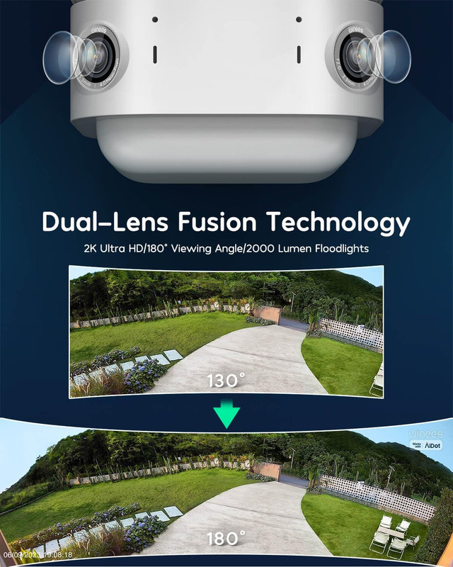 winees Floodlight Camera, 2K HD Dual-Lens Outdoor Security Camera, 180 Degree Pa gallery
