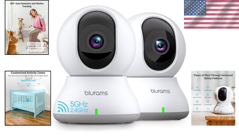 2-Pack 2K Security Cameras with 360° Coverage & Night Vision for Home Safety gallery