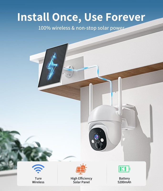 DIDseth 2K Solar Security Cameras Wireless Outdoor, 360° View WiFi P45-J gallery