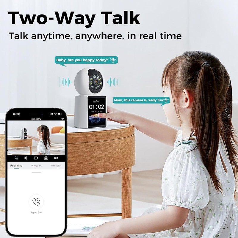 2K Home Security Camera 360° Video 2.8" Screen Motion Detection Auto Tracking gallery
