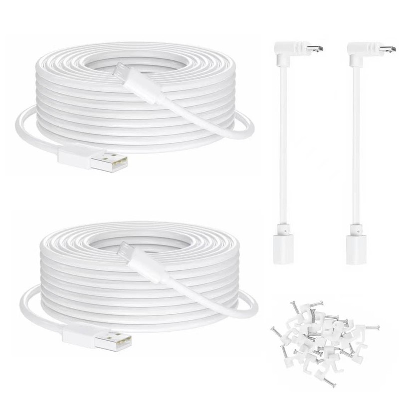 Micro USB Camera Extension Cable for Wyze, [2-Pack, 30ft] Power white
