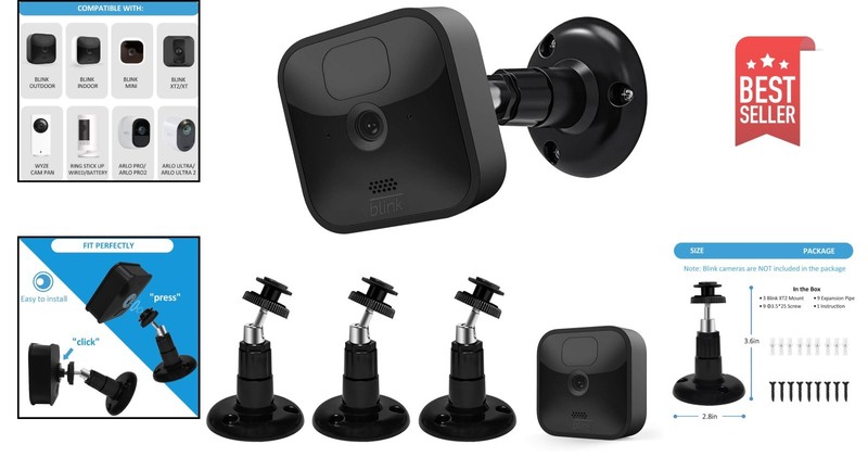 Sleek 3-Pack Adjustable Mounts for Blink Outdoor Security Cameras - Matte Black gallery