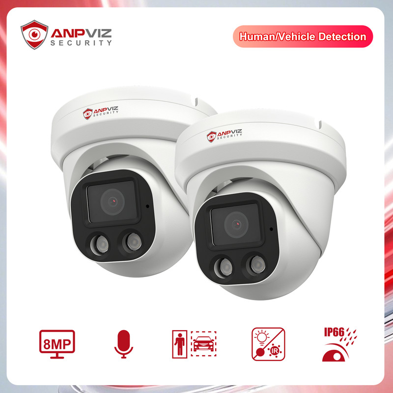 Anpviz 2-Packs 4K 8MP PoE IP Camera AI Human Vehicle Color Night Vision NDAA