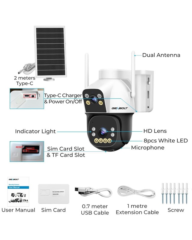 4G Solar Security Camera - Wireless Outdoor, 15600mAh, No WiFi, 24/7 Recording, gallery