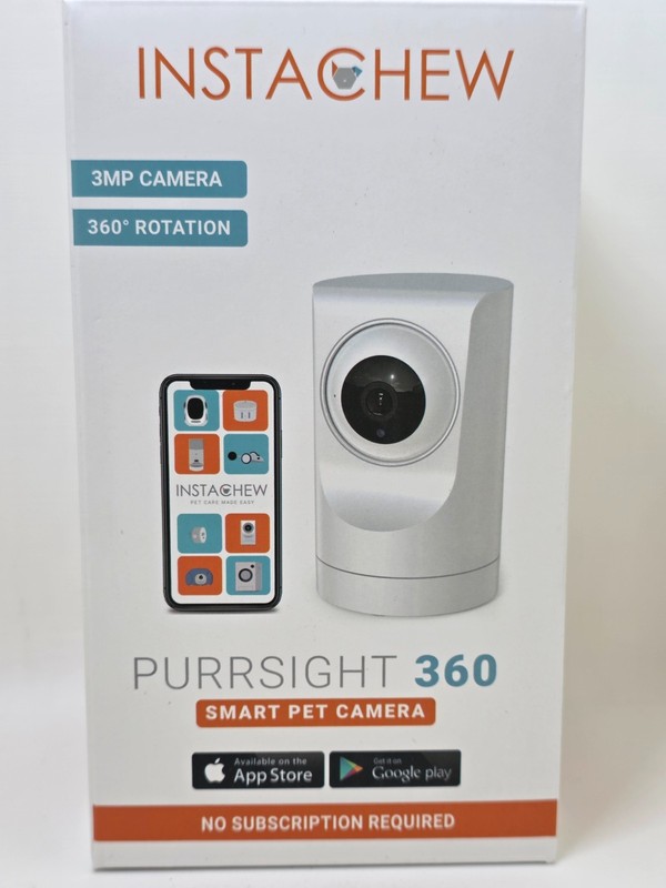 InstaChew Purrsight 360 Smart Pet Camera 3MP 360° Rotation No Subscription NEW