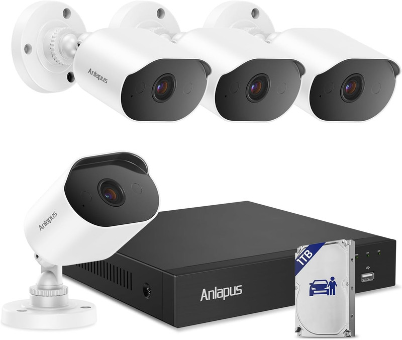 4K Security Camera System, AI Human Vehicle Detection, 4Pcs 8MP Wired Indoor Out