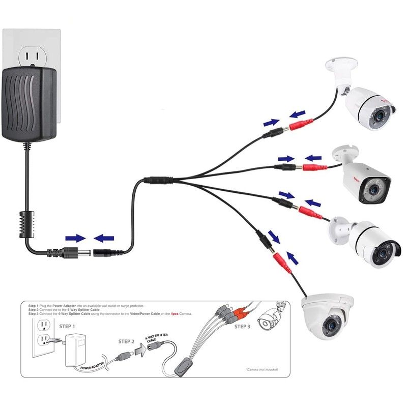 12V DC Power Splitter Cable 1 to 4 Way, Plug 5.5mm x 2.1mm 1 4 White gallery