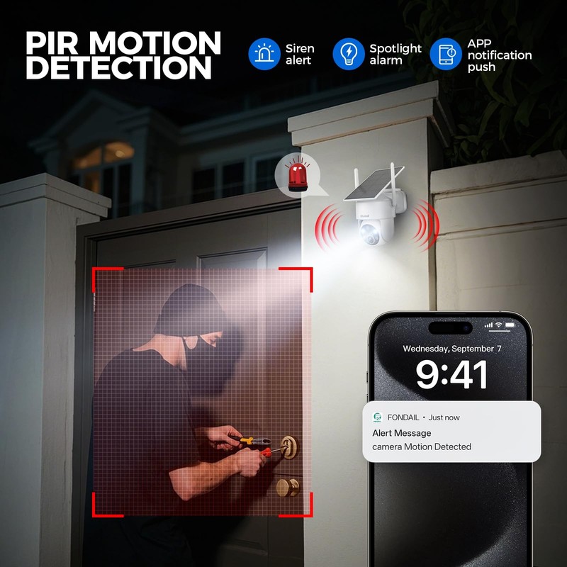 2K 360° View Security Cameras Wireless Outdoor, Solar Cameras for Home Securi... gallery