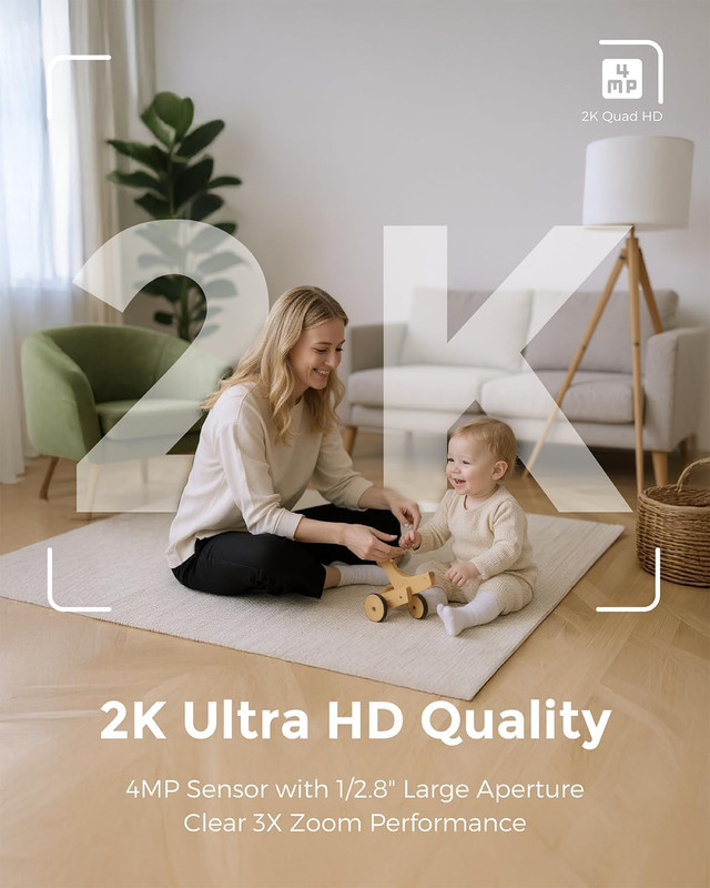 2K Smart Home Camera, Indoor IP Security 360 Pan-Tilt Color Night Vision 256GB gallery