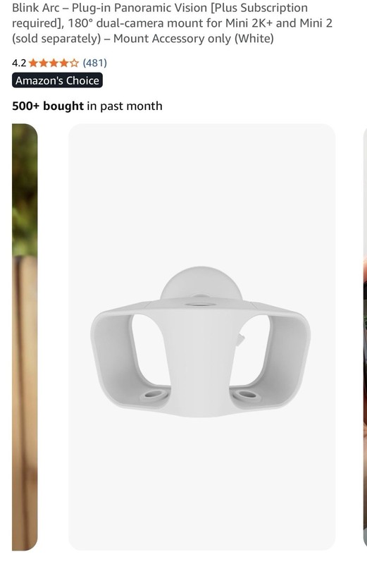 Blink Arc Plug-In Panoramic Vision Dual Camera Mount White gallery
