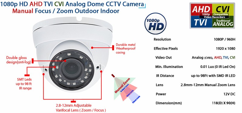 16Pcs CCTV Security Dome Camera HD 1080p AHD TVI CVI Night Vision Outdoor Indoor gallery