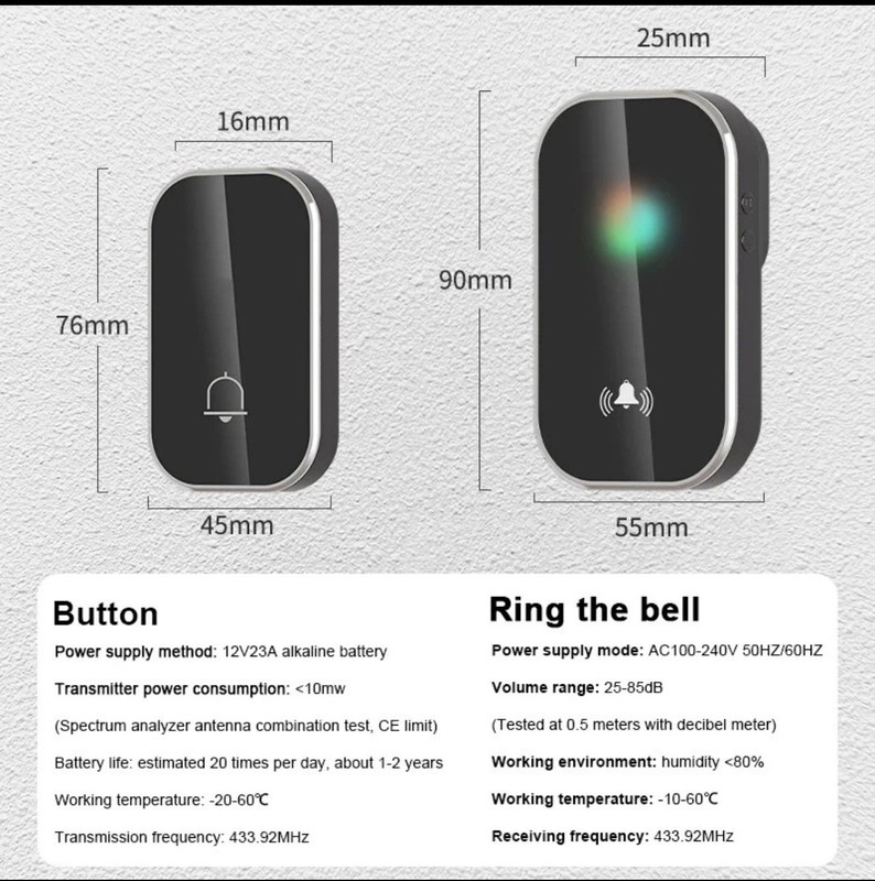 Wireless Doorbell US EU Plug 1000ft/300M Remote Door Bells Cordless ( black ) gallery