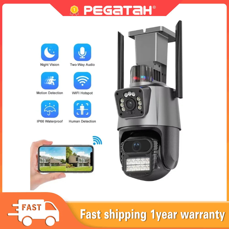 PEGATAN Dual Lens Dual Screen 8MP WIFI PTZ Camera Outdoor IP Cam AI Auto Track gallery