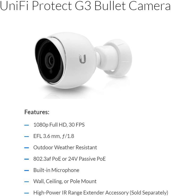 Unifi G4 Series UVC-G4-BULLET 4MP Outdoor Bullet Camera with Infrared (3-Pack) gallery